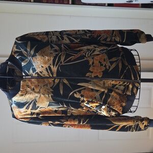 Zara Black and Gold Velour Floral Bomber Jacket